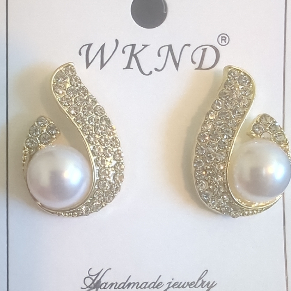 Gold and Silver Crystal Pearl Earrings